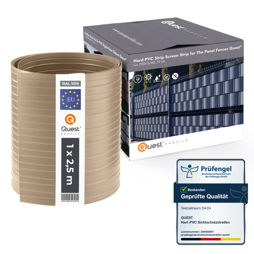 Sichtschutzstreifen für Doppelstabmatten, Sichtschutz für Garten, Zaun und Balkon UV-beständig, 900 g/m2, 19cm, beige