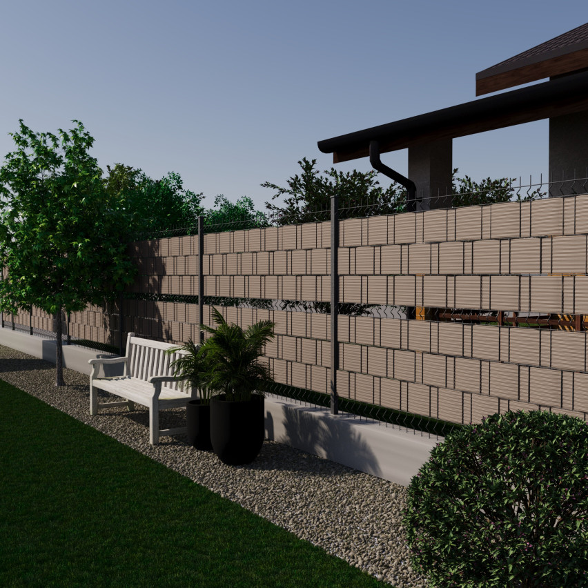 Sichtschutzstreifen für Doppelstabmatten, Sichtschutz für Garten, Zaun und Balkon UV-beständig, 900 g/m2, 19cm, beige