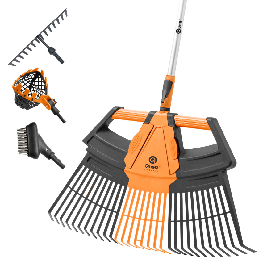 Teleskopischer Gartenrechen für Laub und Gras – 3in1 – QUEST Gartensystem