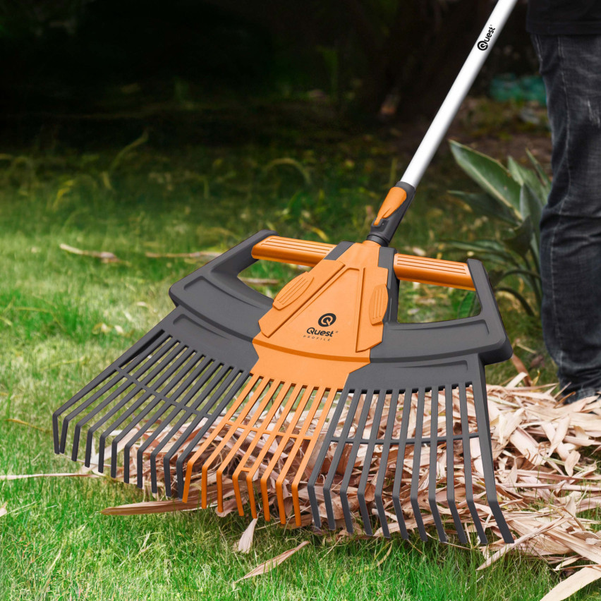 Laubrechen, Metallrechen, Teleskopstiel, Obstpflücker, Pflasterbürste – QUEST Gartensystem