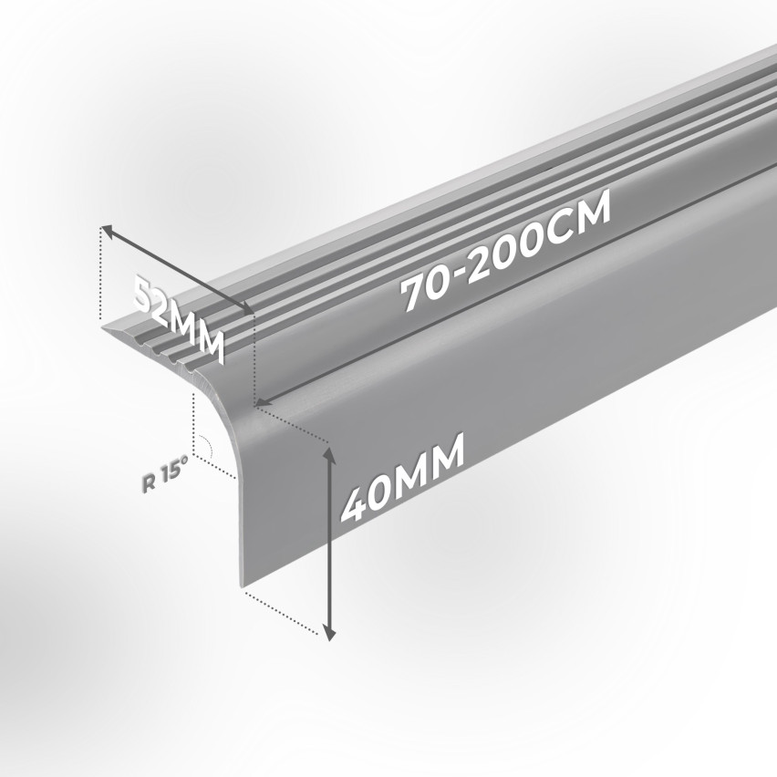 Treppenkantenprofil Selbstklebend 52x40 mm, dunkelgrau, Treppenprofil PVC für Treppenstufen, Treppenkantenschutz mit Rillen, Antirutsch, RGPT
