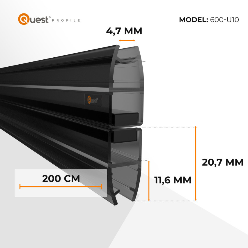 Magnetische Duschdichtung gerade 200 cm schwarz, 2 Stück