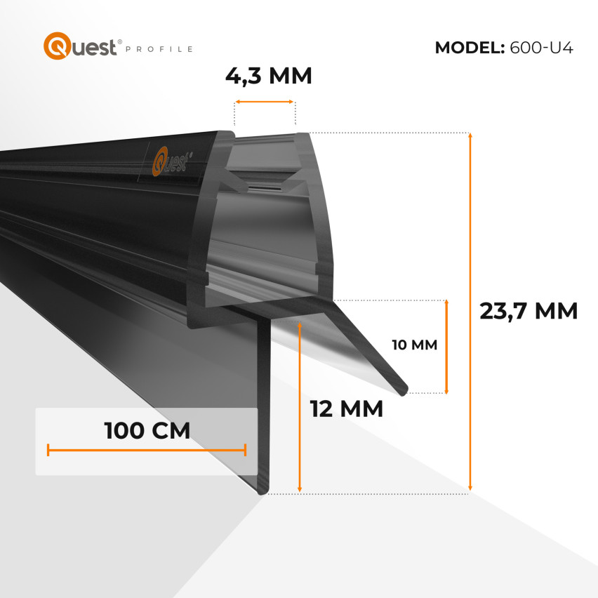 Duschdichtung unten 100 cm schwarz, 2 Stück