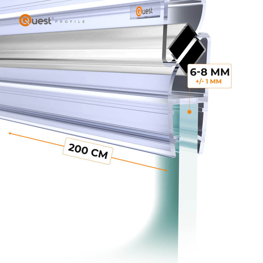 Magnetische Winkel-Duschdichtung 200 cm, für Glas 6-8 mm, transparent, 2 Stück