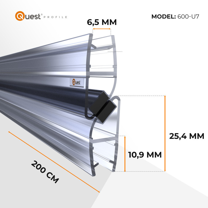 Magnetische Winkel-Duschdichtung 200 cm transparent, 2 Stück