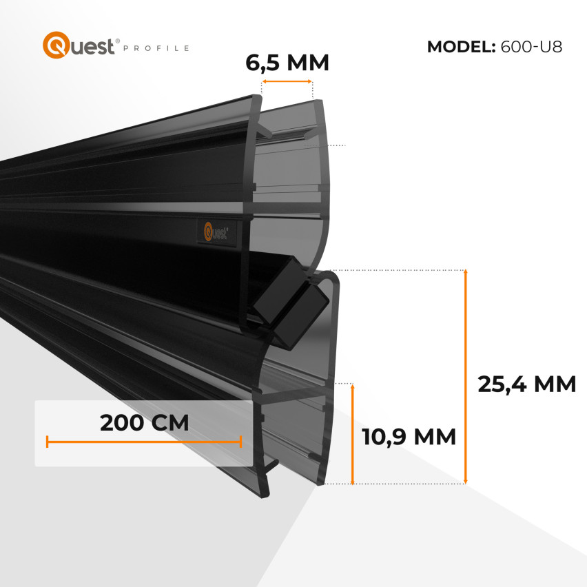 Magnetische Winkel-Duschdichtung 200 cm schwarz, 2 Stück