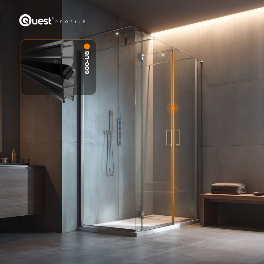 Magnetische Winkel-Duschdichtung 200 cm schwarz, 2 Stück