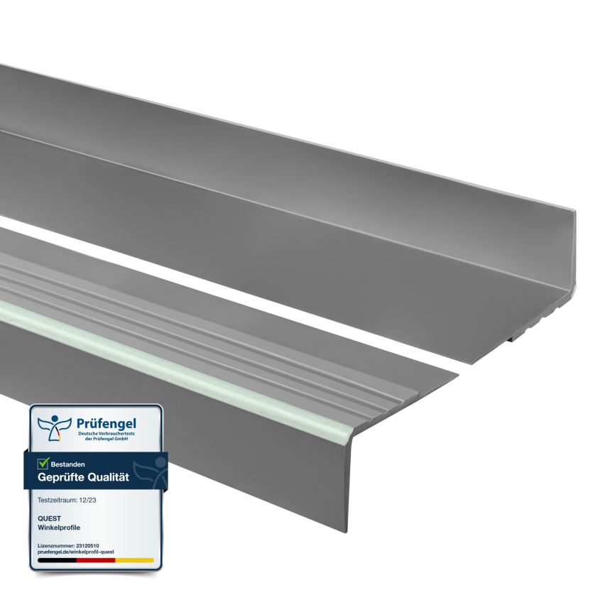 Treppenkantenprofil Fluoreszierend 40x40 mm, Treppenprofil PVC für Treppenstufen, Antirutsch RDFL, dunkelgrau, 150 cm