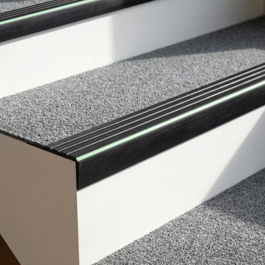 Treppenkantenprofil Fluoreszierend 40x40 mm, Treppenprofil PVC für Treppenstufen, Antirutsch RDFL, dunkelgrau, 150 cm
