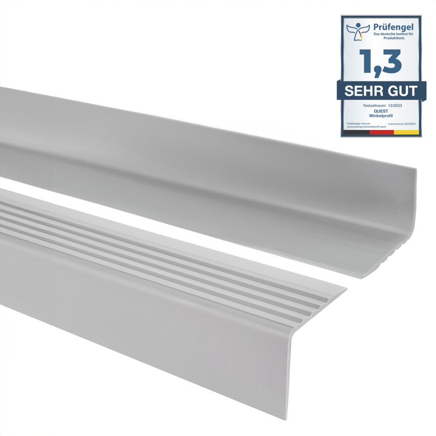 Treppenkantenprofil 50x42 mm, Treppenprofil PVC für Treppenstufen, Treppenkantenschutz mit Rillen, Antirutsch, RGP, hellgrau, 150 cm