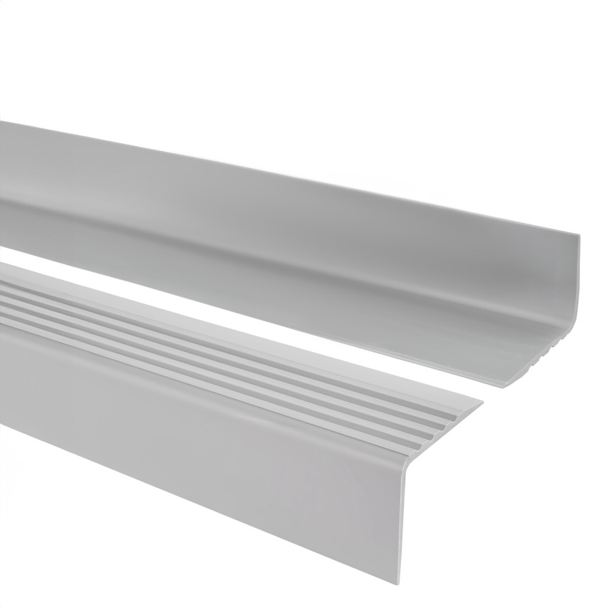 Treppenkantenprofil 50x42 mm, Treppenprofil PVC für Treppenstufen, Treppenkantenschutz mit Rillen, Antirutsch, RGP, hellgrau, 150 cm