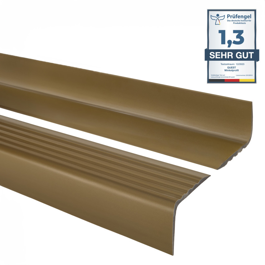 Treppenkantenprofil 50x42 mm, 150 cm, messing, Treppenprofil PVC für Treppenstufen, Treppenkantenschutz mit Rillen, Antirutsch, RGP