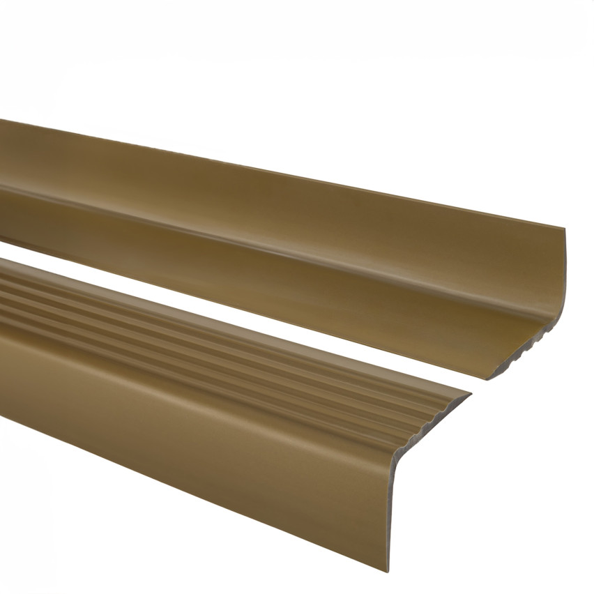 Treppenkantenprofil 50x42 mm, 150 cm, messing, Treppenprofil PVC für Treppenstufen, Treppenkantenschutz mit Rillen, Antirutsch, RGP