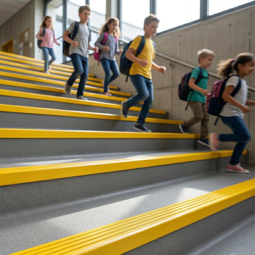 Treppenkantenprofil Selbstklebend 50x50mm, Treppenprofil PVC für Treppenstufen, Treppenkantenschutz mit Rillen, Antirutsch, RGP-O, gelb