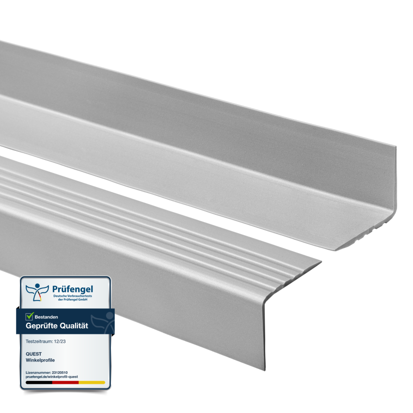 Treppenkantenprofil 50x42 mm, Treppenprofil PVC für Treppenstufen, Treppenkantenschutz mit Rillen, Antirutsch, RGP, silber, 150 cm