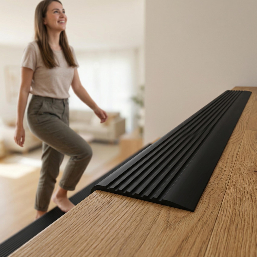 Treppenkantenprofil 70x40 mm, Treppenprofil PVC für Treppenstufen, Treppenkantenschutz mit Rillen, Antirutsch, RGPD, grau, 150 cm
