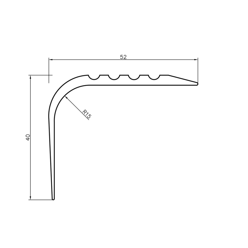 Treppenkantenprofil 52x40 mm, 150 cm, beige, Treppenprofil PVC für Treppenstufen, Treppenkantenschutz mit Rillen, Antirutsch, RGPT