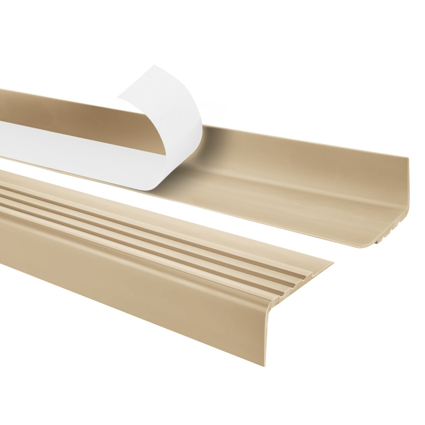 Treppenkantenprofil Selbstklebend 30x27 mm, Treppenprofil PVC für Treppenstufen, Treppenkantenschutz mit Rillen, Antirutsch, RM, beige