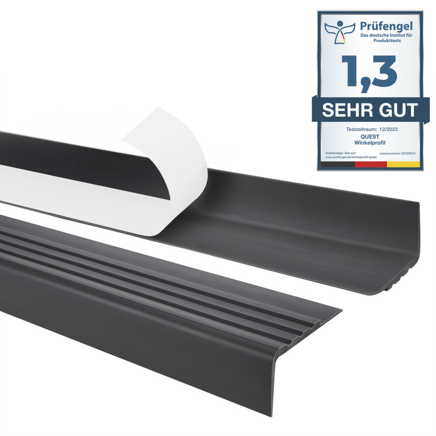 Treppenkantenprofil Selbstklebend 30x27 mm, dunkelgrau, Treppenprofil PVC für Treppenstufen, Treppenkantenschutz mit Rillen, Antirutsch, RM
