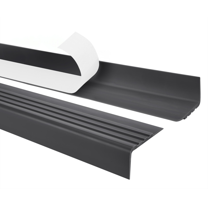 Treppenkantenprofil Selbstklebend 30x27 mm, dunkelgrau, Treppenprofil PVC für Treppenstufen, Treppenkantenschutz mit Rillen, Antirutsch, RM