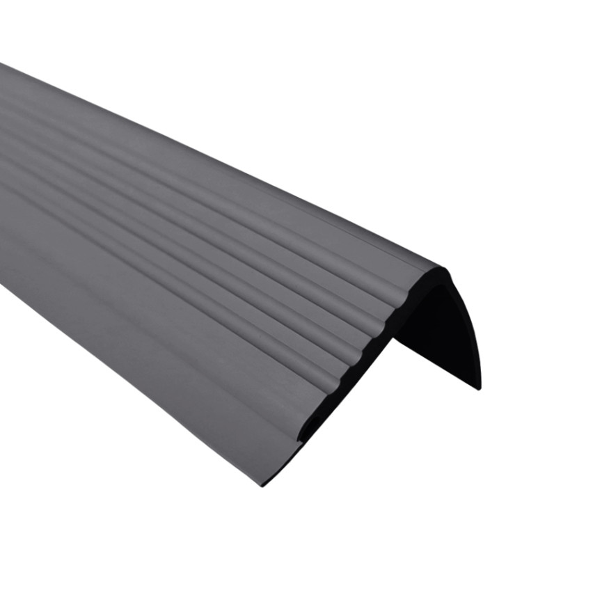 Treppenkantenprofil 48x42 mm, 150 cm, dunkelgrau, Treppenprofil PVC für Treppenstufen, Treppenkantenschutz mit Rillen, Antirutsch, Abriebfest, PMW