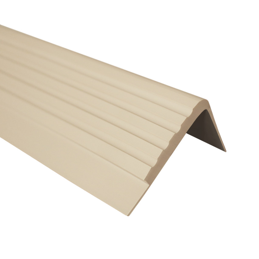 Treppenkantenprofil 42x40 mm, 150 cm, beige, Treppenprofil PVC für Treppenstufen, Treppenkantenschutz mit Rillen, Antirutsch, RF