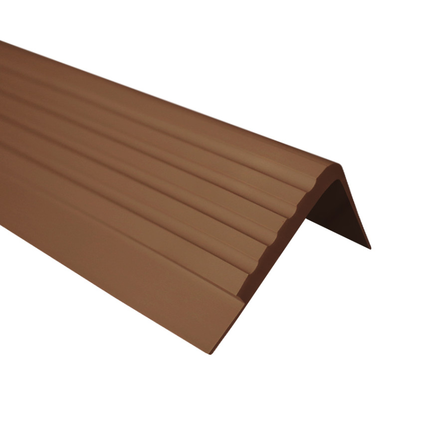 Treppenkantenprofil 42x40 mm, 150 cm, bronze, Treppenprofil PVC für Treppenstufen, Treppenkantenschutz mit Rillen, Antirutsch, RF