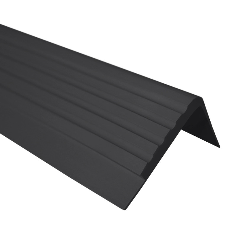 Treppenkantenprofil 42x40 mm, 150 cm, schwarz, Treppenprofil PVC für Treppenstufen, Treppenkantenschutz mit Rillen, Antirutsch, RF