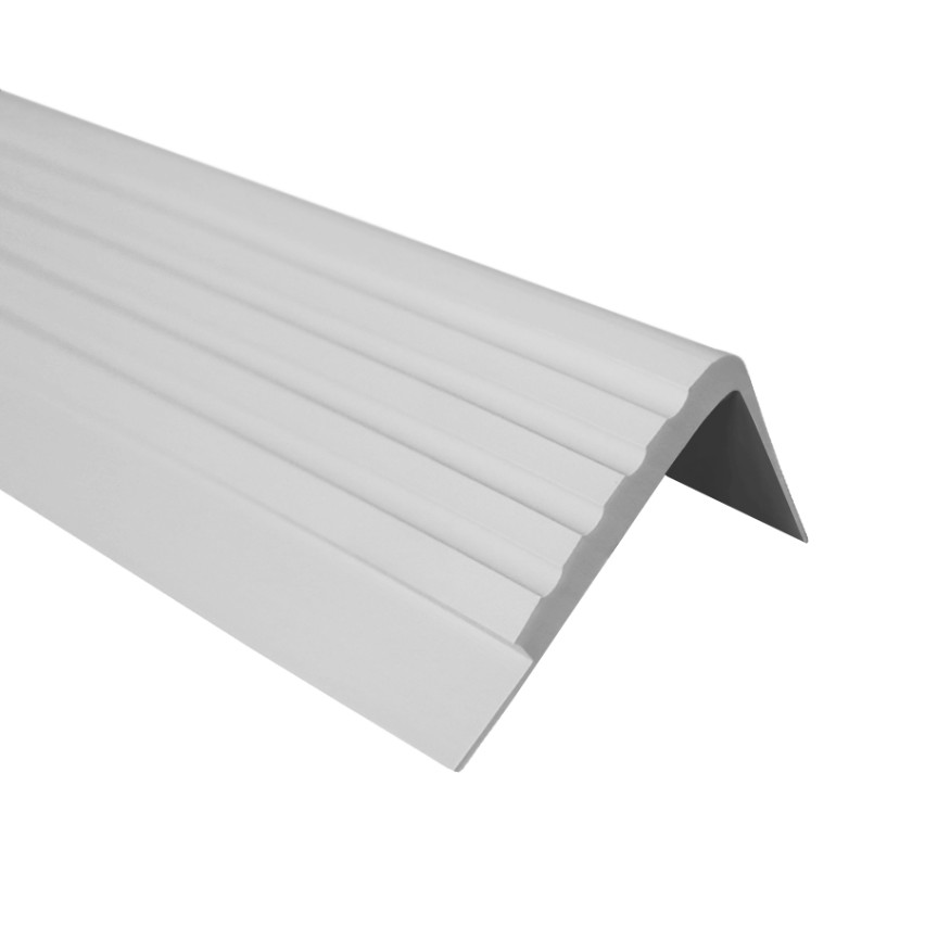 Treppenkantenprofil 42x40 mm, 150 cm, grau, Treppenprofil PVC für Treppenstufen, Treppenkantenschutz mit Rillen, Antirutsch, RF