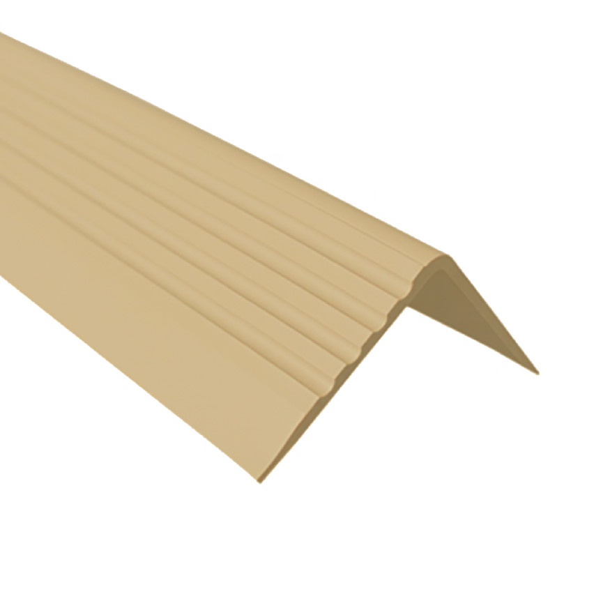 Treppenkantenprofil Selbstklebend 50x42 mm, Treppenprofil PVC für Treppenstufen, Treppenkantenschutz mit Rillen, Antirutsch, RGP, creme