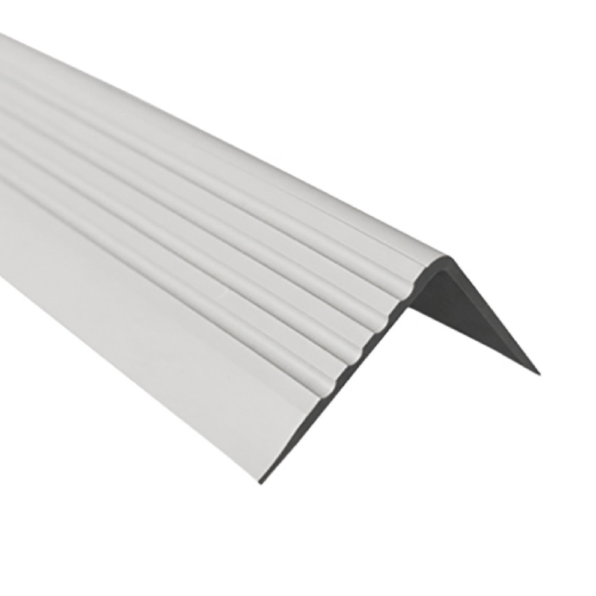 Treppenkantenprofil 50x42 mm, Treppenprofil PVC für Treppenstufen, Treppenkantenschutz mit Rillen, Antirutsch, RGP, hellgrau, 150 cm