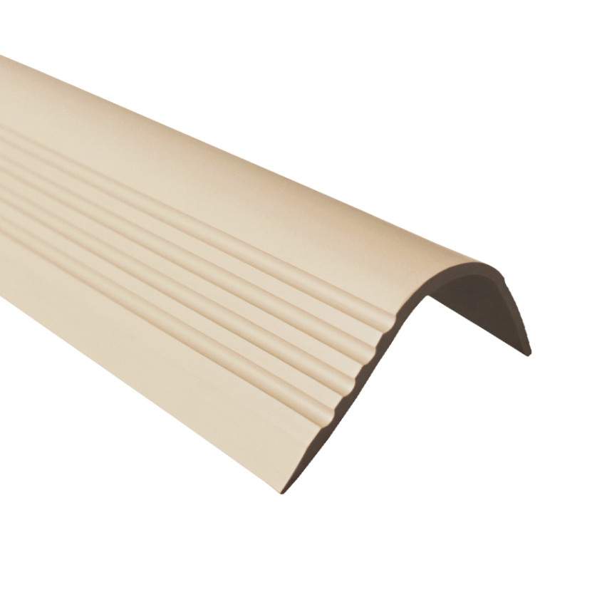 Treppenkantenprofil 52x40 mm, 150 cm, beige, Treppenprofil PVC für Treppenstufen, Treppenkantenschutz mit Rillen, Antirutsch, RGPT