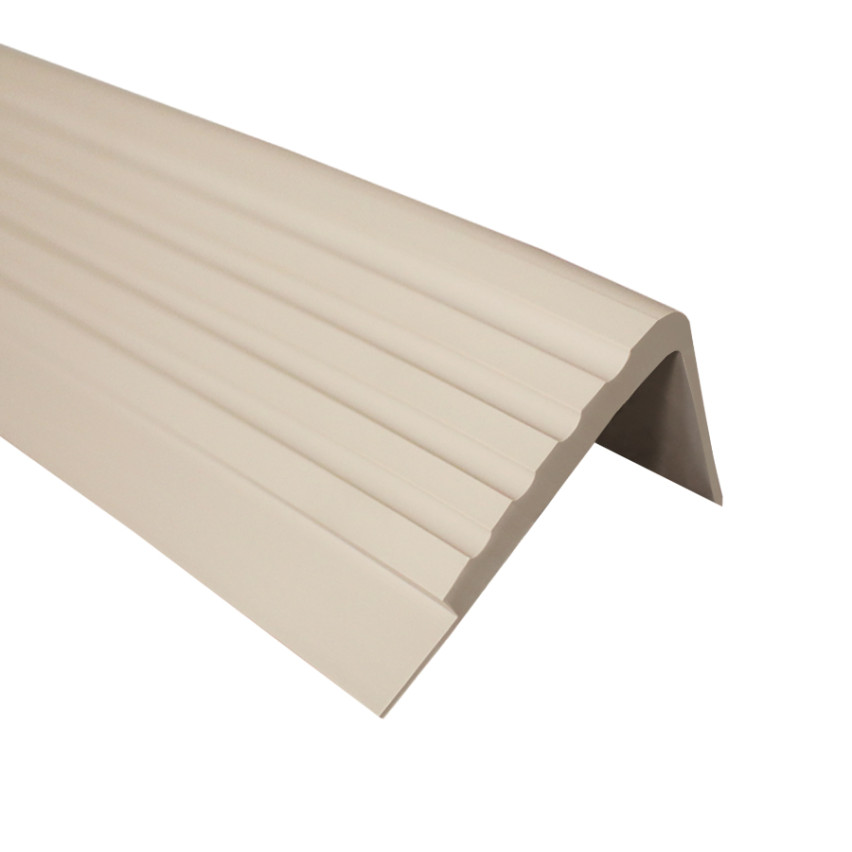 Treppenkantenprofil 50x45 mm, 150 cm, beige, Treppenprofil PVC für Treppenstufen, Treppenkantenschutz mit Rillen, Antirutsch, RO