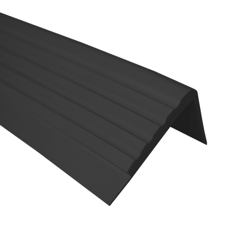 Treppenkantenprofil 50x45 mm, 150 cm, schwarz, Treppenprofil PVC für Treppenstufen, Treppenkantenschutz mit Rillen, Antirutsch, RO