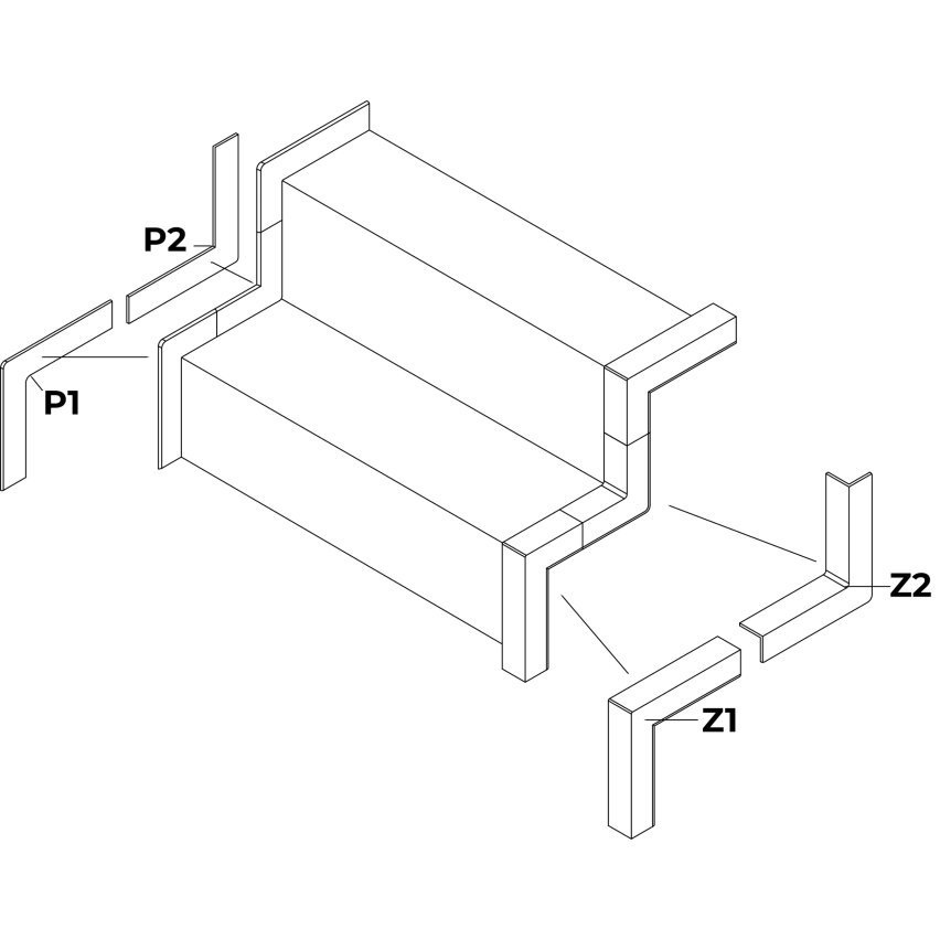 PVC Sockelleiste an Treppen, Wandleiste für Stufen, Innenelement, P2, schwarz