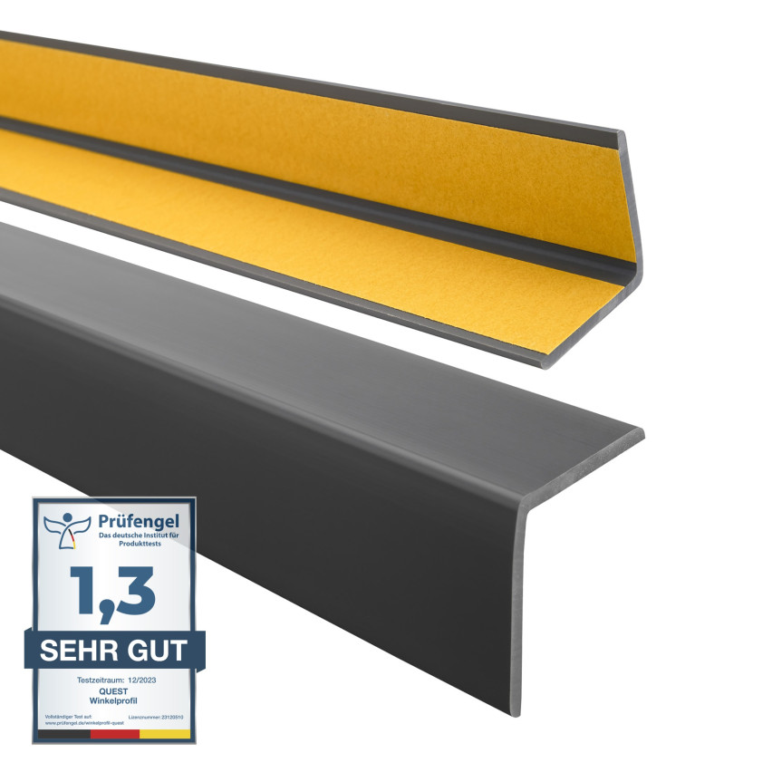 Winkelprofil Selbstklebend dunkelgrau, PVC Kantenschutzprofil, Winkelleiste für Kanten und Ecken, Flexibel, L-Form, KM