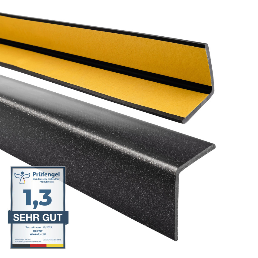 Winkelprofil Selbstklebend PVC Kantenschutzprofil, Winkelleiste für Kanten und Ecken, Flexibel, L-Form, KM, schwarz-silber