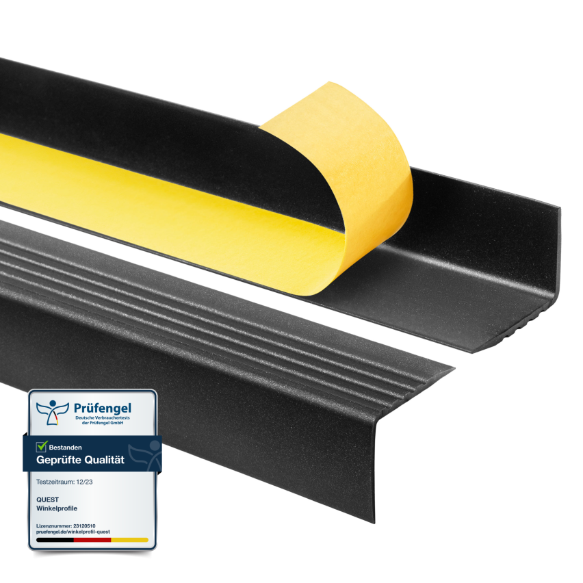 Treppenkantenprofil Selbstklebend 50x42 mm, Treppenprofil PVC für Treppenstufen, Treppenkantenschutz mit Rillen, Antirutsch, RGP, schwarz-silber