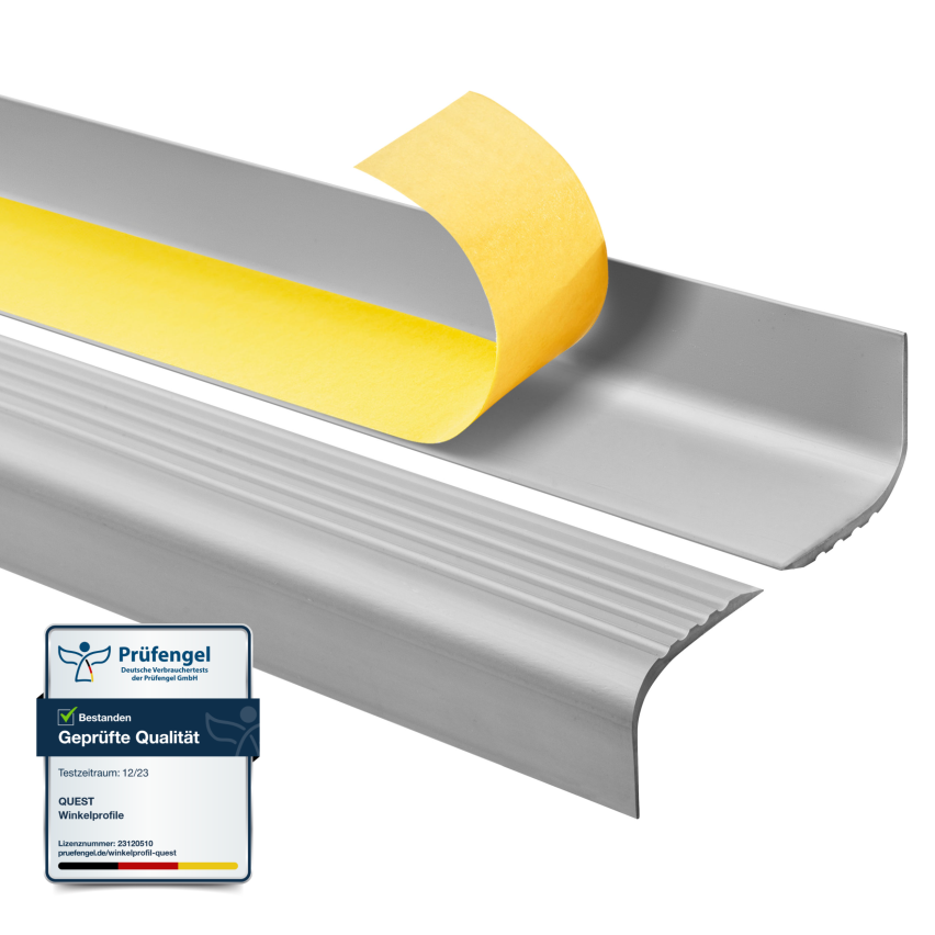 Treppenkantenprofil Selbstklebend 52x40 mm, Treppenprofil PVC für Treppenstufen, Treppenkantenschutz mit Rillen, Antirutsch, RGPT, grau
