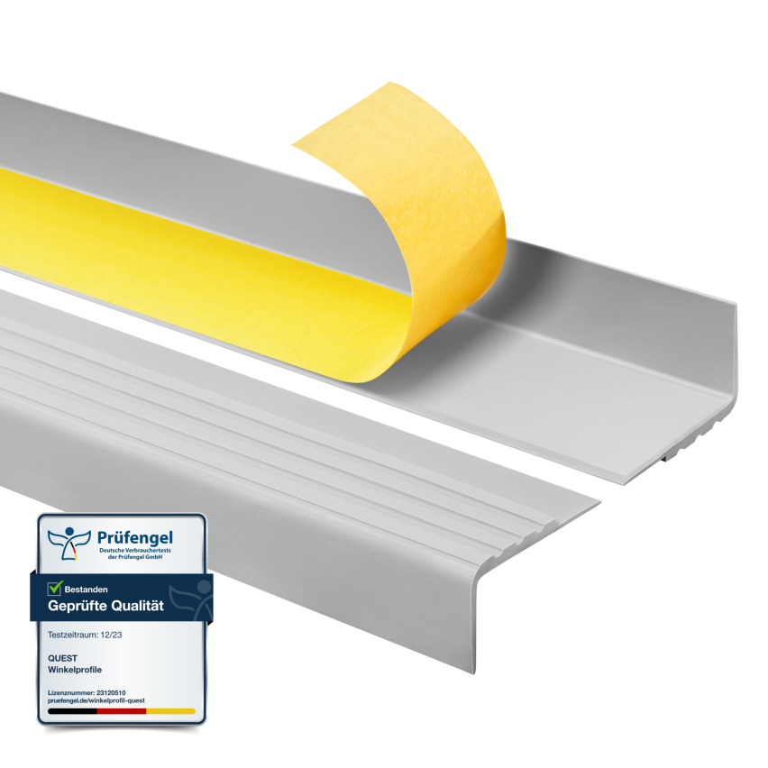 Treppenkantenprofil Selbstklebend 30x27 mm, Treppenprofil PVC für Treppenstufen, Treppenkantenschutz mit Rillen, Antirutsch, RM, grau