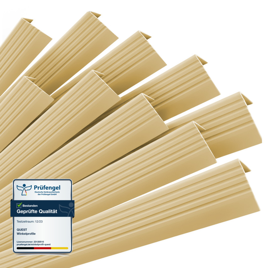 Set: Rutschfeste Treppenprofile mit Kleber, creme, 50x42 mm, 100 cm