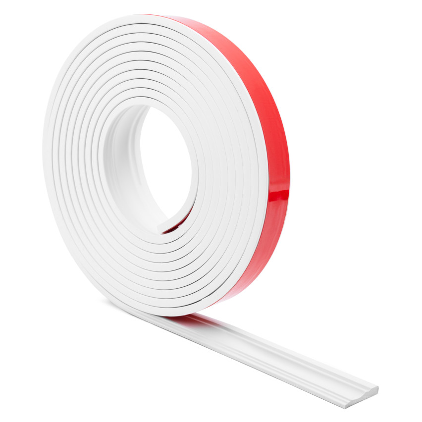 Selbstklebende PVC-Sockelleiste FLEX, flexible PREMIUM-Sockelleiste, gefräst – retro, RAL 9003, weiß, 5 m
