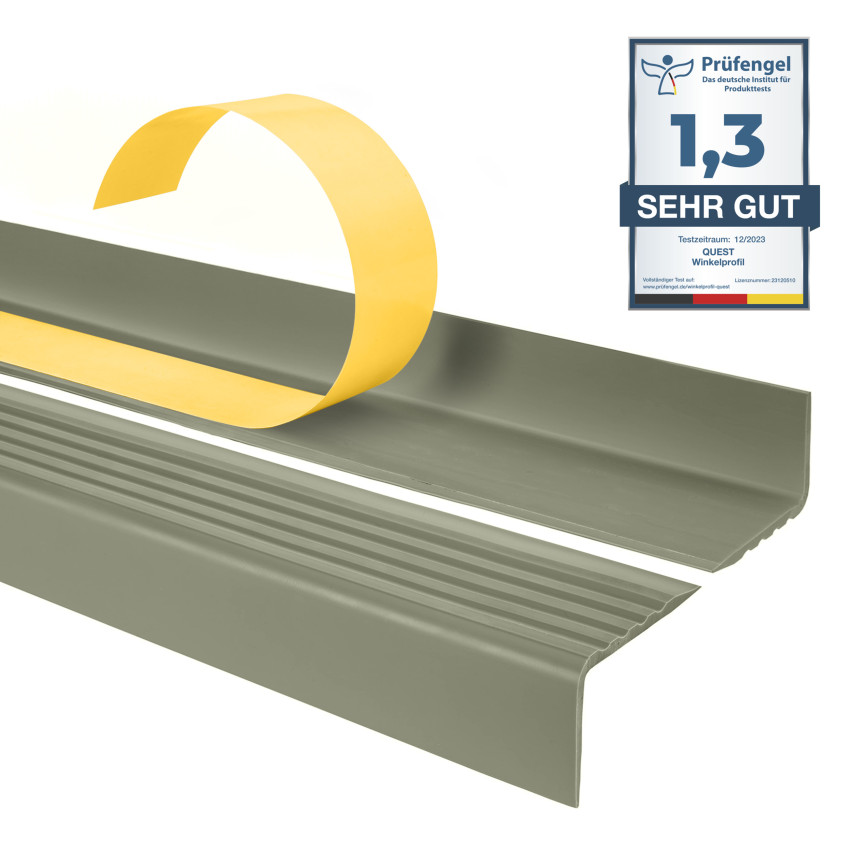 Treppenkantenprofil Selbstklebend 40x25 mm, Treppenprofil PVC für Treppenstufen, Treppenkantenschutz mit Rillen, Antirutsch, Abriebfest, ND, olive