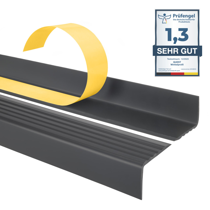 Treppenkantenprofil Selbstklebend 40x25 mm, Treppenprofil PVC für Treppenstufen, Treppenkantenschutz mit Rillen, Antirutsch, Abriebfest, ND, dunkelgrau