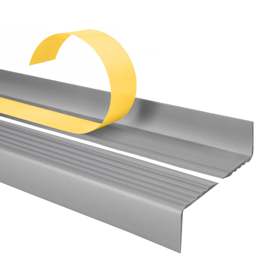 Treppenkantenprofil Selbstklebend 40x25 mm, silber, Treppenprofil PVC für Treppenstufen, Treppenkantenschutz mit Rillen, Antirutsch, Abriebfest, ND