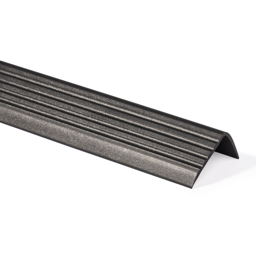 Treppenkantenprofil 50x42 mm, 150 cm, schwarz-silber, Treppenprofil PVC für Treppenstufen, Treppenkantenschutz mit Rillen, Antirutsch, RGP