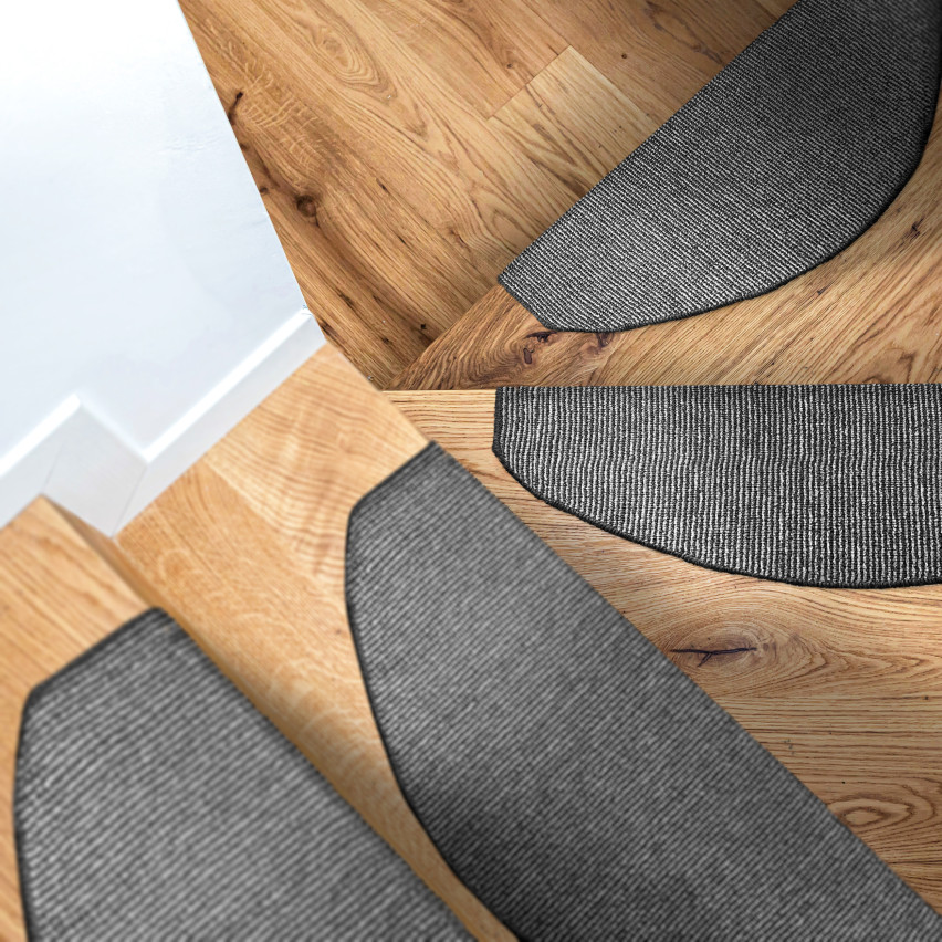 Selbstklebender Treppenteppich, rutschfest halbrund, 65x28 cm, Treppenauflage, schwarz