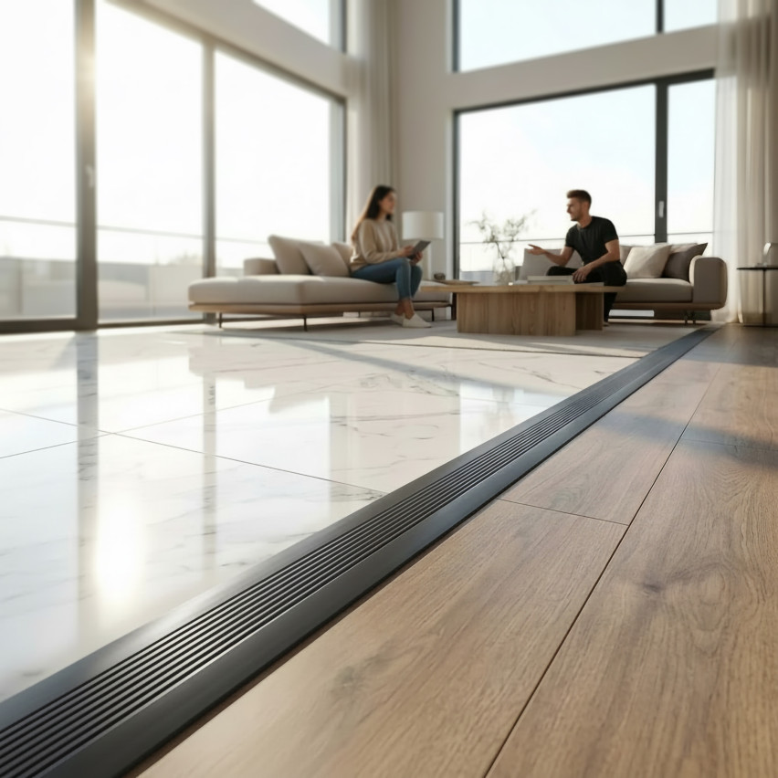 PVC-Dehnungsleiste, elastisches Verbindungsband für PVC-Bodenbeläge und Fliesen, 70x2mm, dunkelgrau