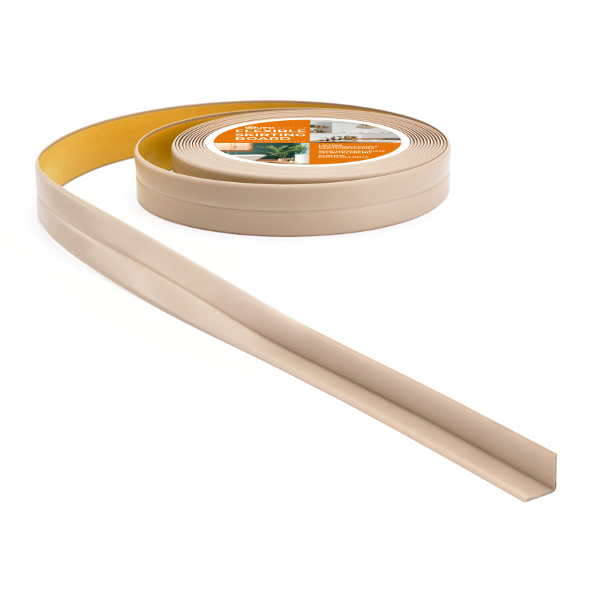 Weichsockelleiste Selbstklebend 10x10 mm, PVC Abschlussleiste für Küche, Badezimmer, Flexibel, Dekorativ, UV-beständig, beige, 5 m