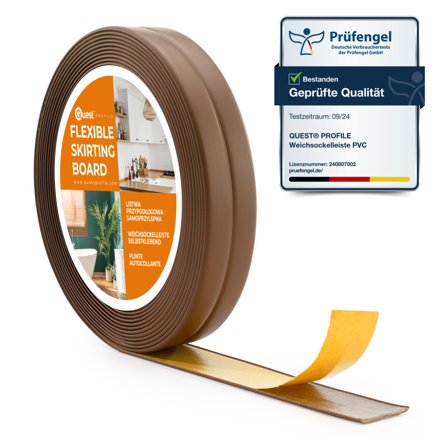 Weichsockelleiste Selbstklebend 10x10 mm, 5 m, bronze, PVC Abschlussleiste für Küche, Badezimmer, Flexibel, Dekorativ, UV-beständig